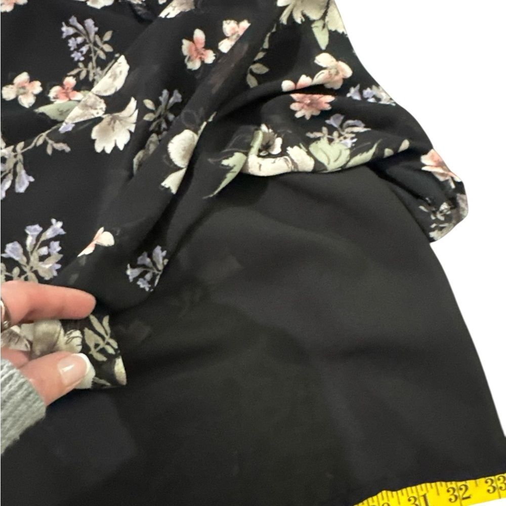 Pleione Black Floral Blouse Ruffle Neck Tie Front Sheer Sleeve Boho Size L - Picture 9 of 12